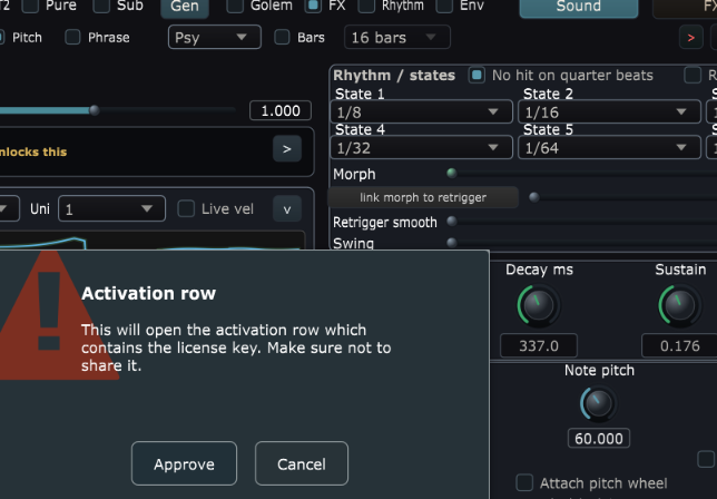 Approve the activation row dialog