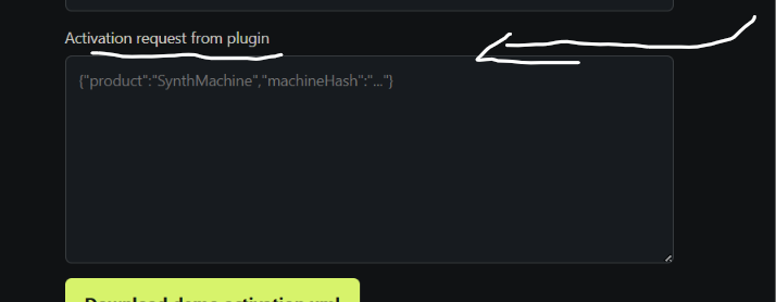 Paste the activation request on this page