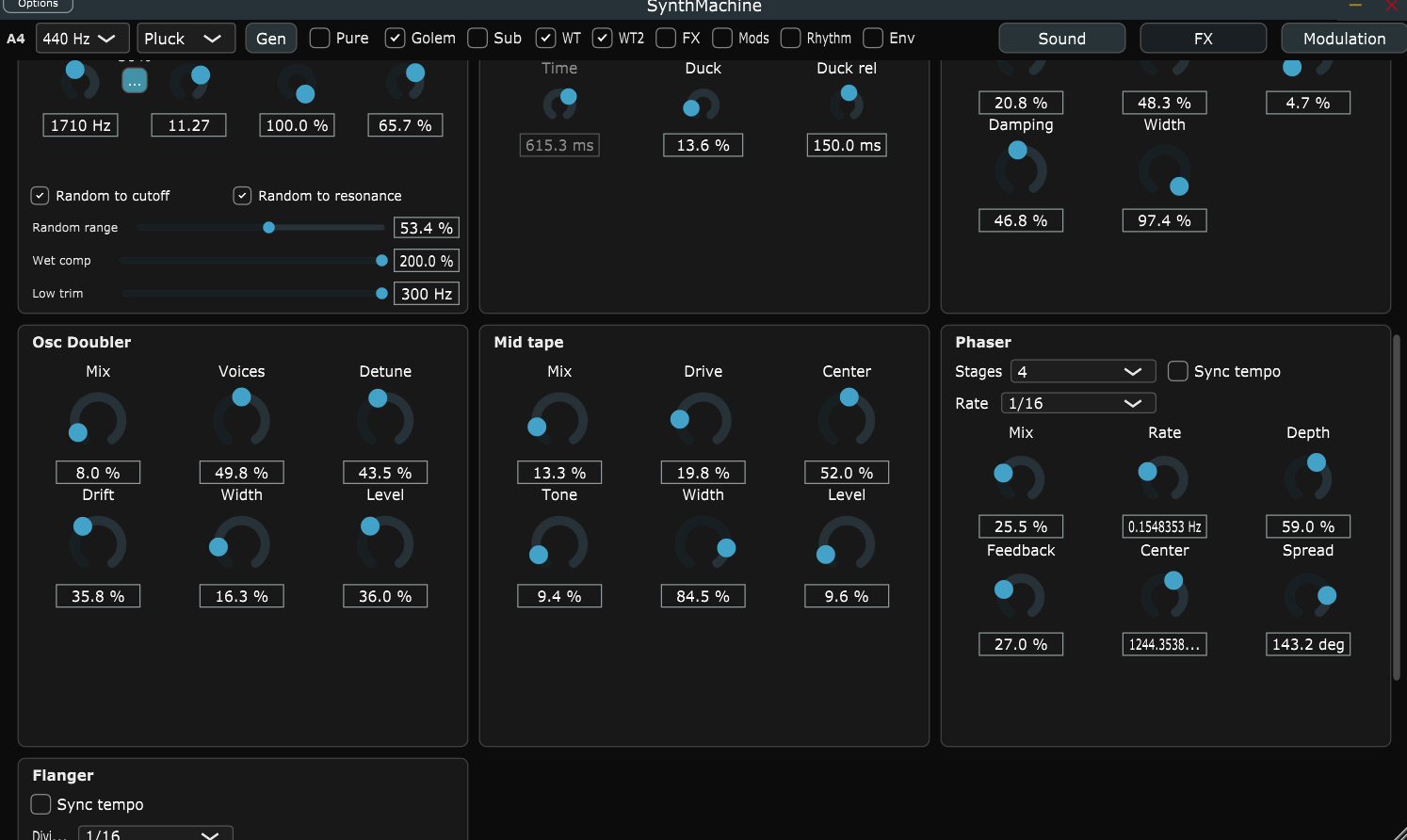SynthMachine lower FX controls