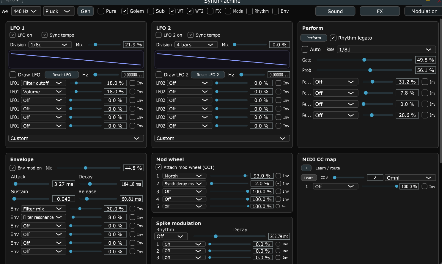 SynthMachine modulation page